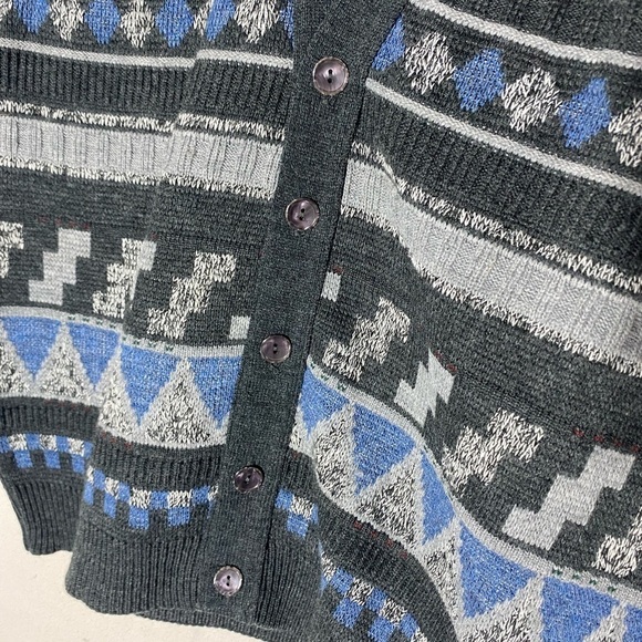 Vintage Avon Blue Grey Jacquard Knit Grandpa Sweater Vest M - Picture 5 of 9